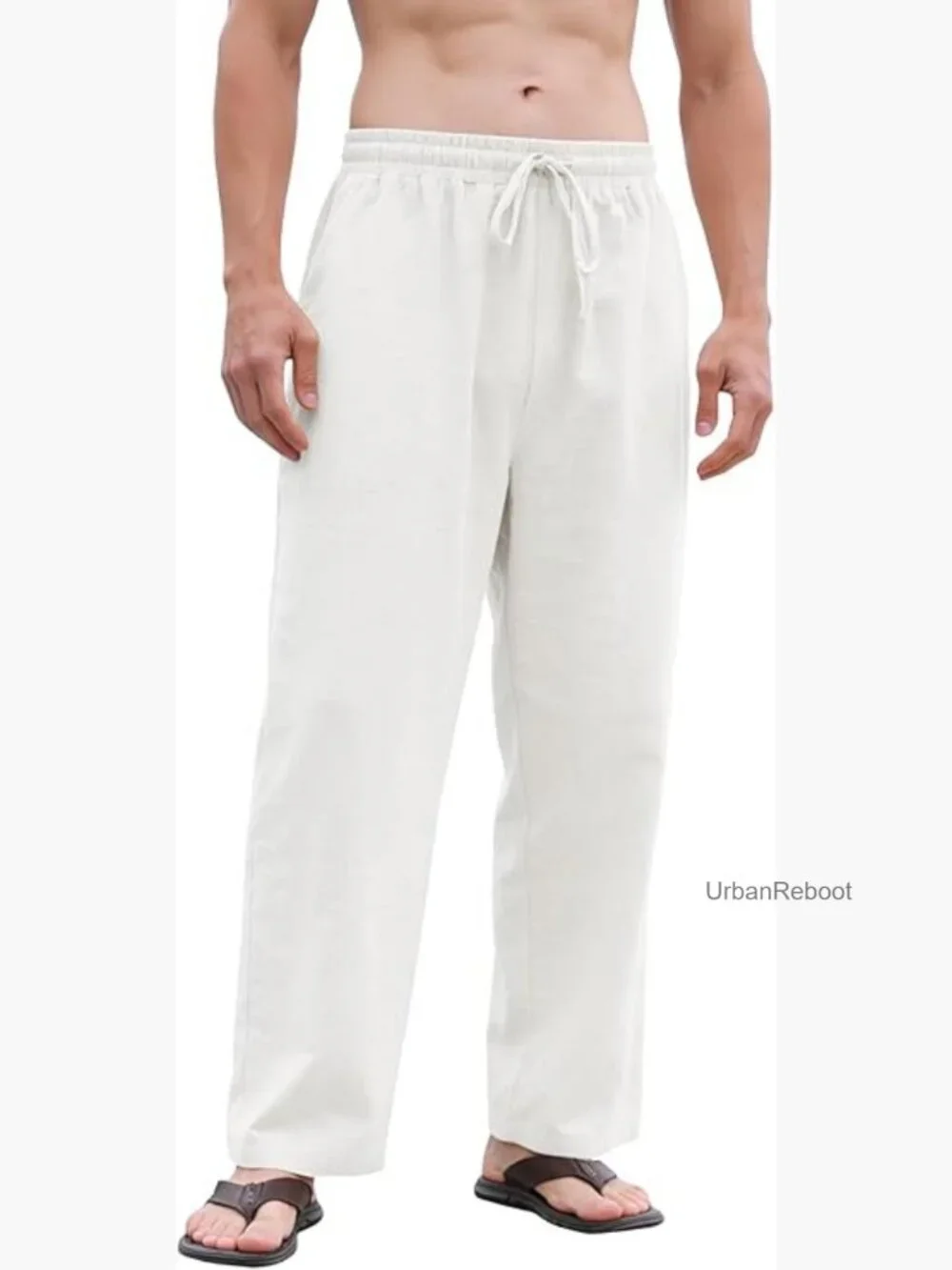 Men's Cotton Linen Pants Relaxed Fit Drawstring Waist Summer Casual Trousers